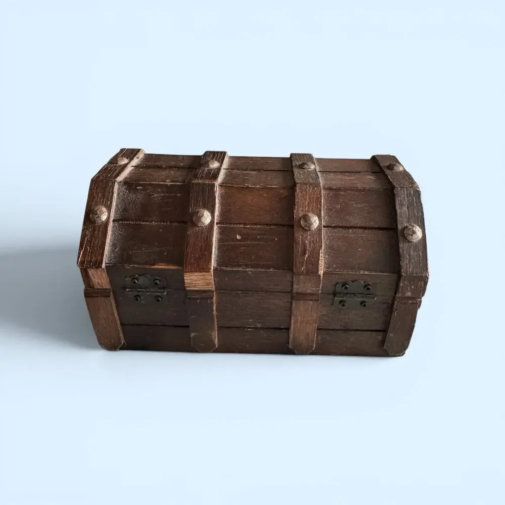 Wooden Pirate Style Jewelry Box Velvet Lined Removable Tray Decorative Lock